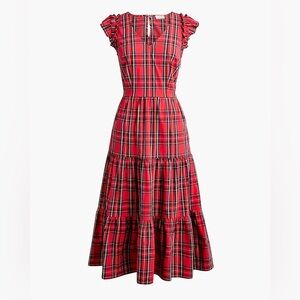 J. Crew Tartan flutter-sleeve midi dress size 12- NWT